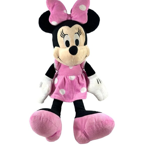 Plush Disney Minnie Mouse 16" Pink Polka Dot Dress Stuffed Huggable - Picture 1 of 6